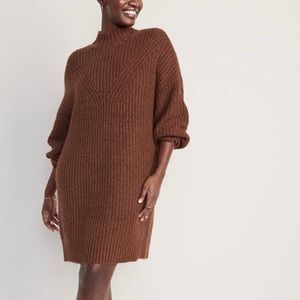 Long-Sleeve Mock-Neck Mini Sweater Shift Dress